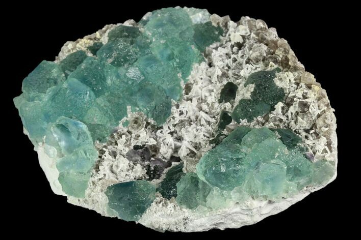 Blue-Green Fluorite on Quartz Crystals - China #125316